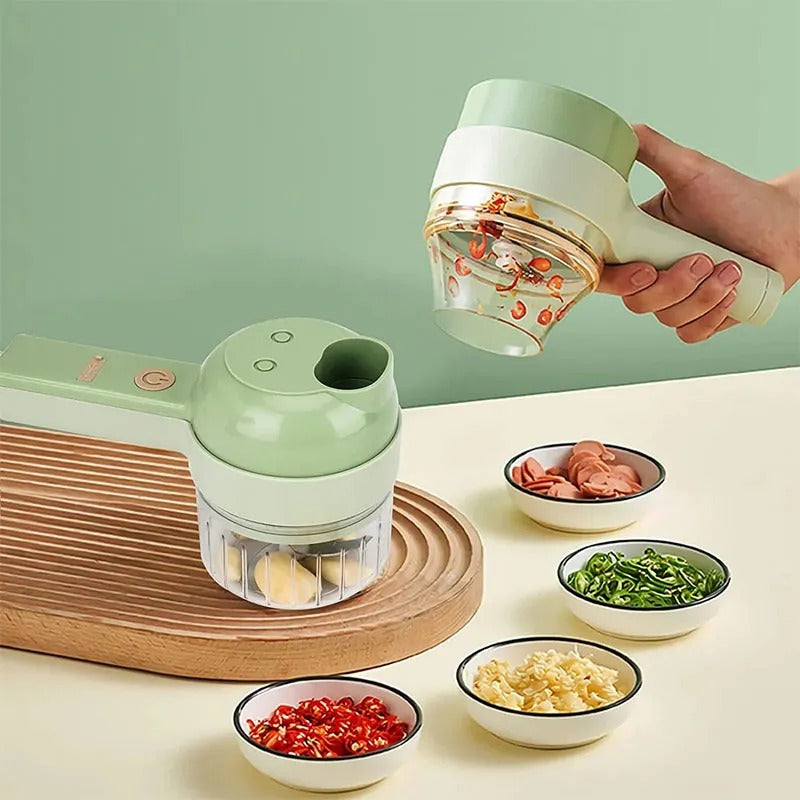 Rechargeable 4 In 1 Electric Vegetable Cutter With Multi-Function Slicer, Chopper, Grinder And Peeler