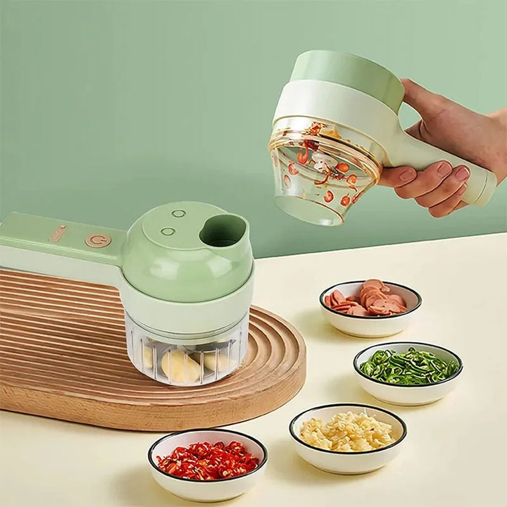 Rechargeable 4 In 1 Electric Vegetable Cutter With Multi-Function Slicer, Chopper, Grinder And Peeler